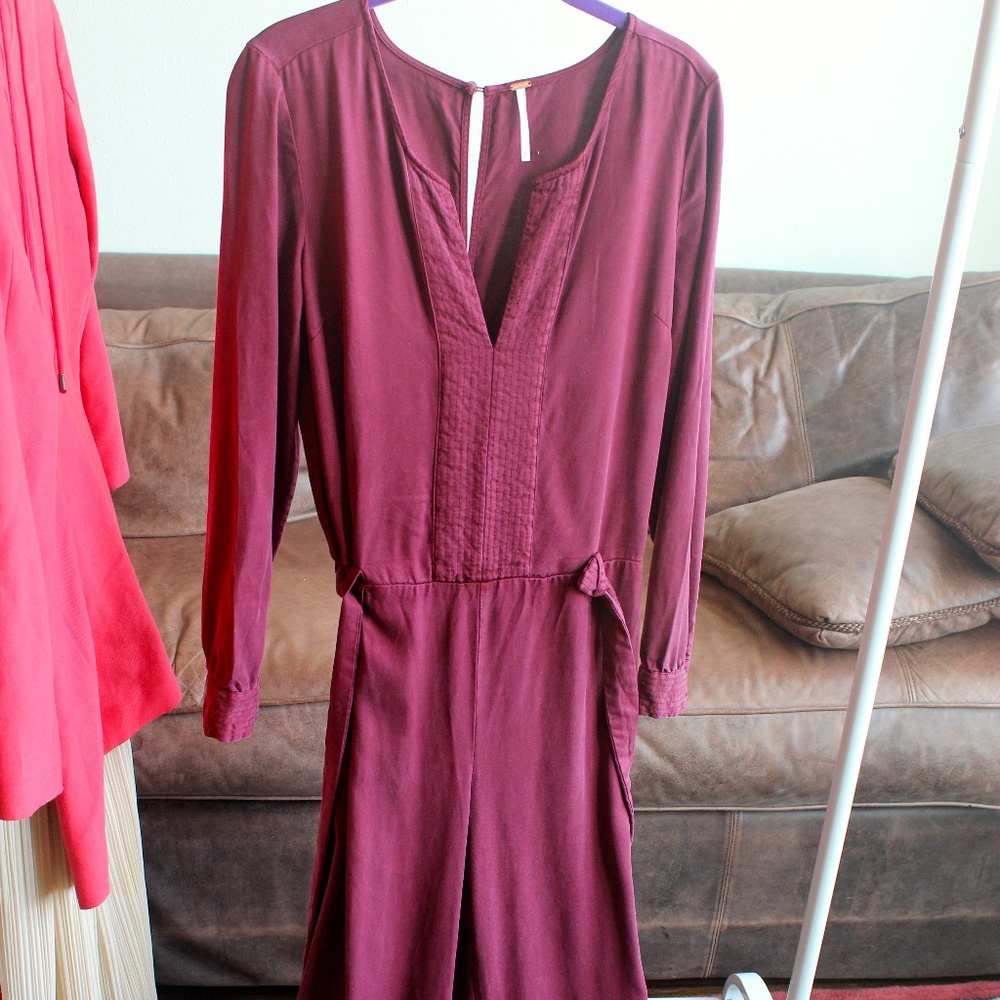 Freepeople Burgundy Wide Leg Jumpsuit